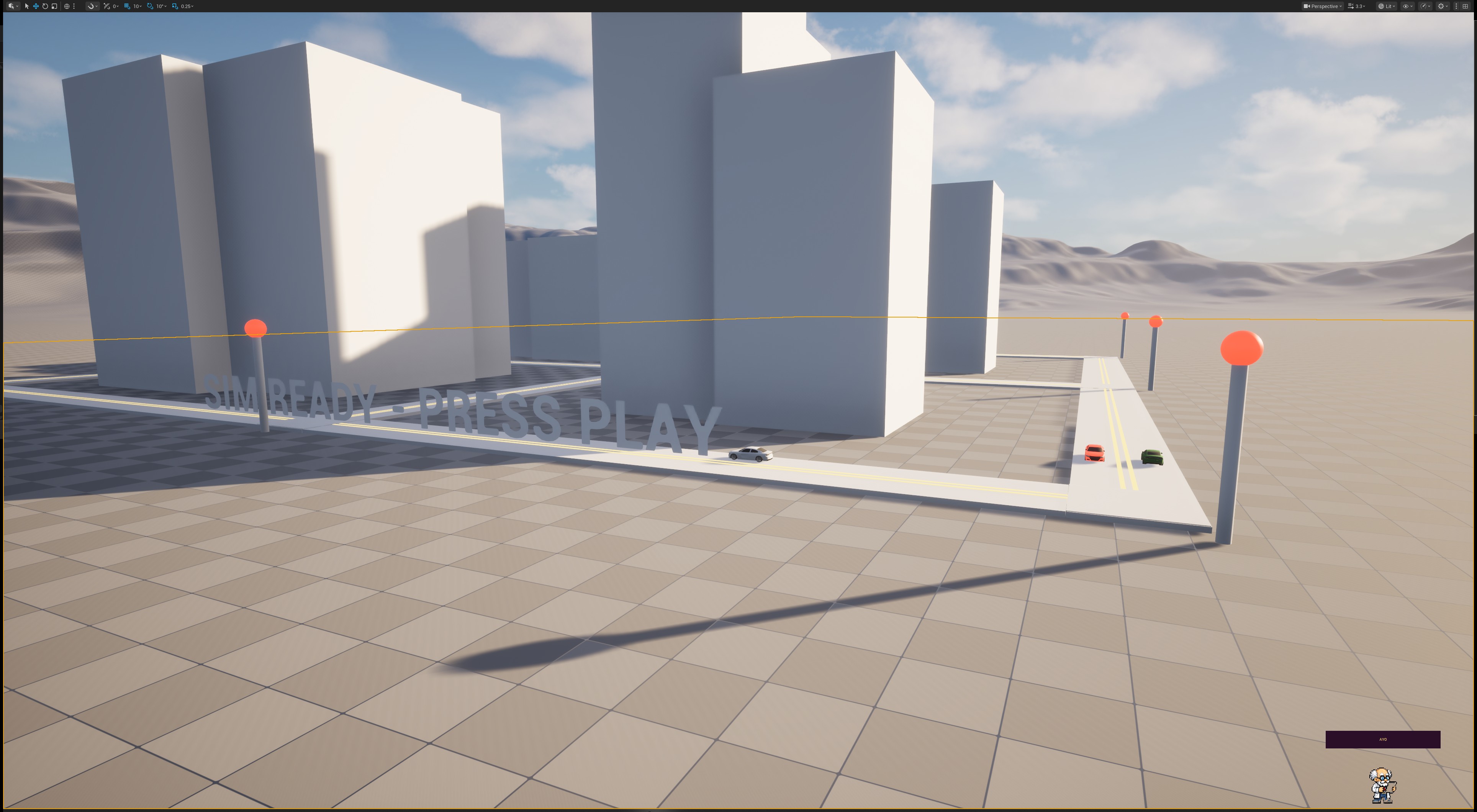 Smart-city scene with traffic signals and buildings